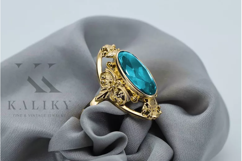 Ring Aquamarin 14 Karat Gelbgold Vintage Handwerk vrc014y